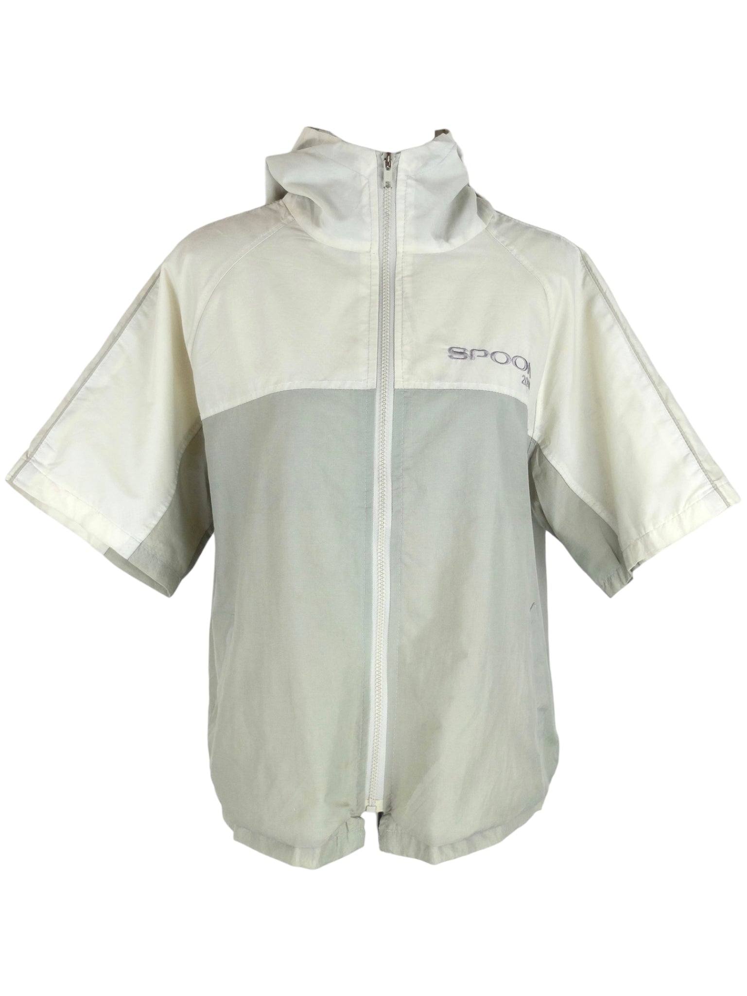 Vintage 2000s Y2K Athletic Streetwear Gorpcore Cyber Hooded Zip Up Windbreaker Lightweight Short Sleeve Shell Jacket Shirt