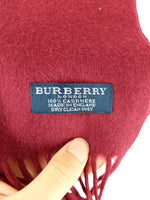 Vintage 90s Burberry Cashmere Designer Minimalist Chic Preppy Dark Red Fringed Long Wide Shawl Winter Wrap Scarf