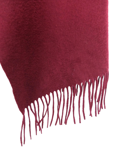 Vintage 90s Burberry Cashmere Designer Minimalist Chic Preppy Dark Red Fringed Long Wide Shawl Winter Wrap Scarf