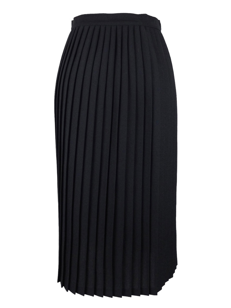 Vintage 90s Mod Chic High Waisted Black Basic Pleated Straight Silhouette Midi Skirt | 26 Inch Waist