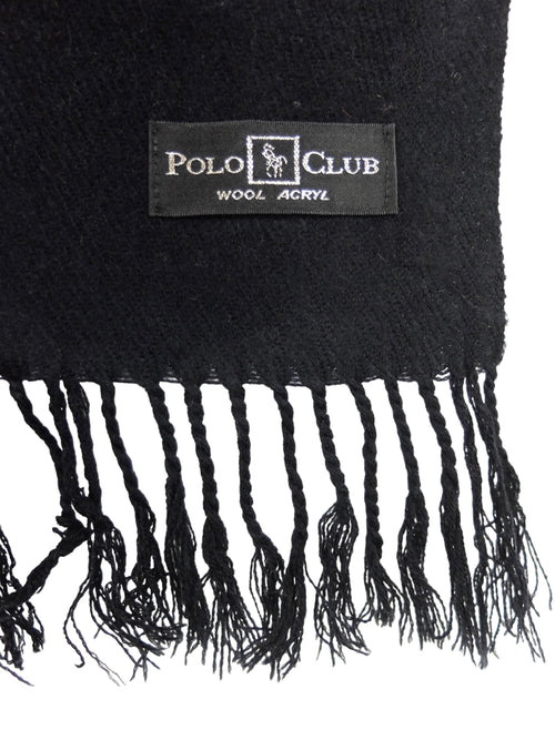 Vintage 2000s Y2K Polo Club Minimalist Basic Solid Black Fringed Long Wide Wrap Winter Scarf