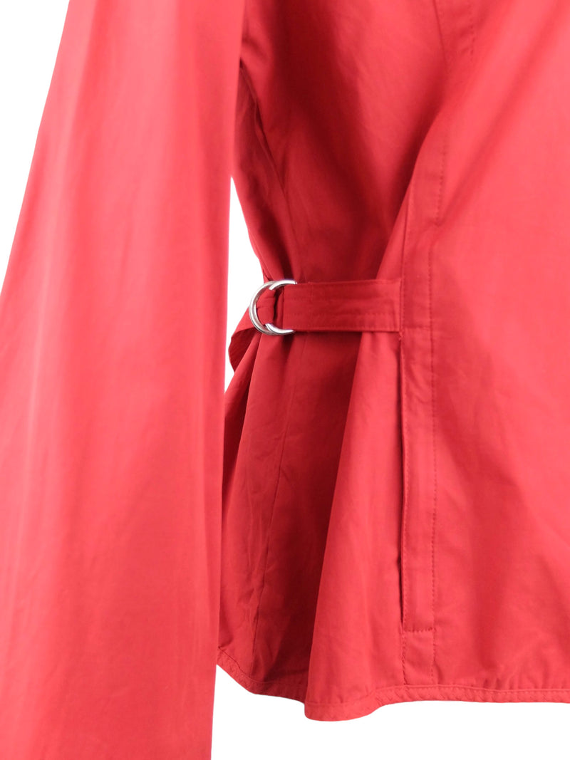 Vintage 2000s Y2K Utility Preppy Athletic Style Mockneck Red Cargo Jacket with Adjustable D-Ring Details