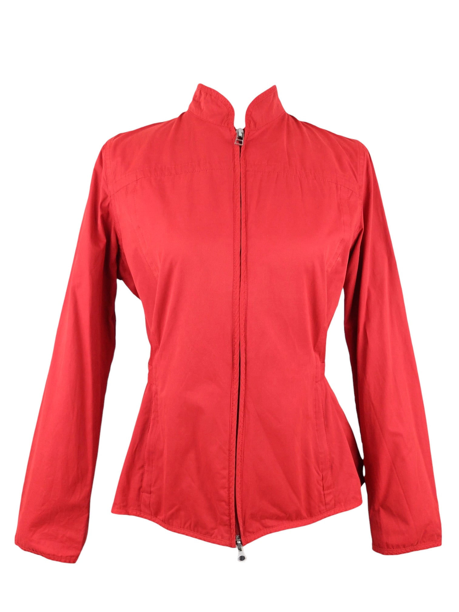 Vintage 2000s Y2K Utility Preppy Athletic Style Mockneck Red Cargo Jacket with Adjustable D-Ring Details