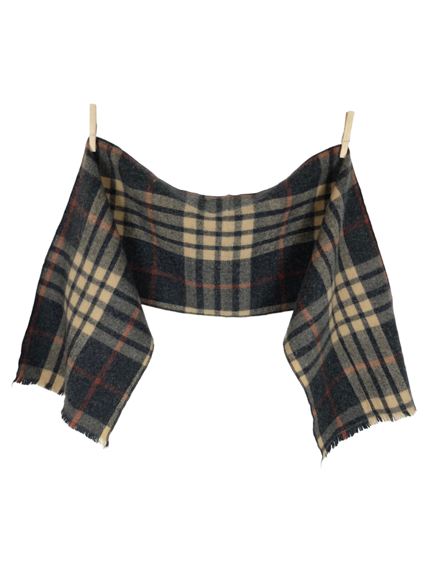 Vintage 80s Wool Blend Preppy Academia Grey & Cream Tartan Plaid Check Print Wide Wrap Winter Scarf