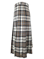 Vintage 70s Mod Preppy Academia Schoolgirl Style High Waisted Black White & Orange Plaid Check Print Pleated A-Line Midi Skirt | 28 Inch Waist