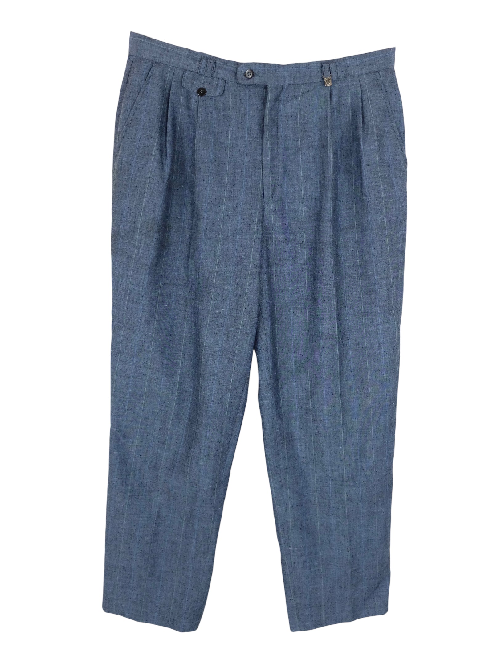 Vintage 70s Men's Mod Bohemian Hippie Solid Basic Blue Straight Leg Cigarette Silhouette Trouser Pants | 33 Inch Waist
