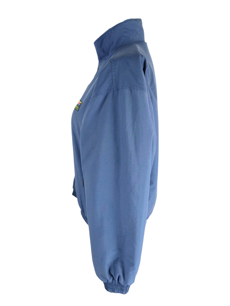 Vintage 90s Streetwear Athletic Sportswear Solid Blue Fleece Line High Roll Neck Zip Up Windbreaker Jacket | Women’s Size  XS-S