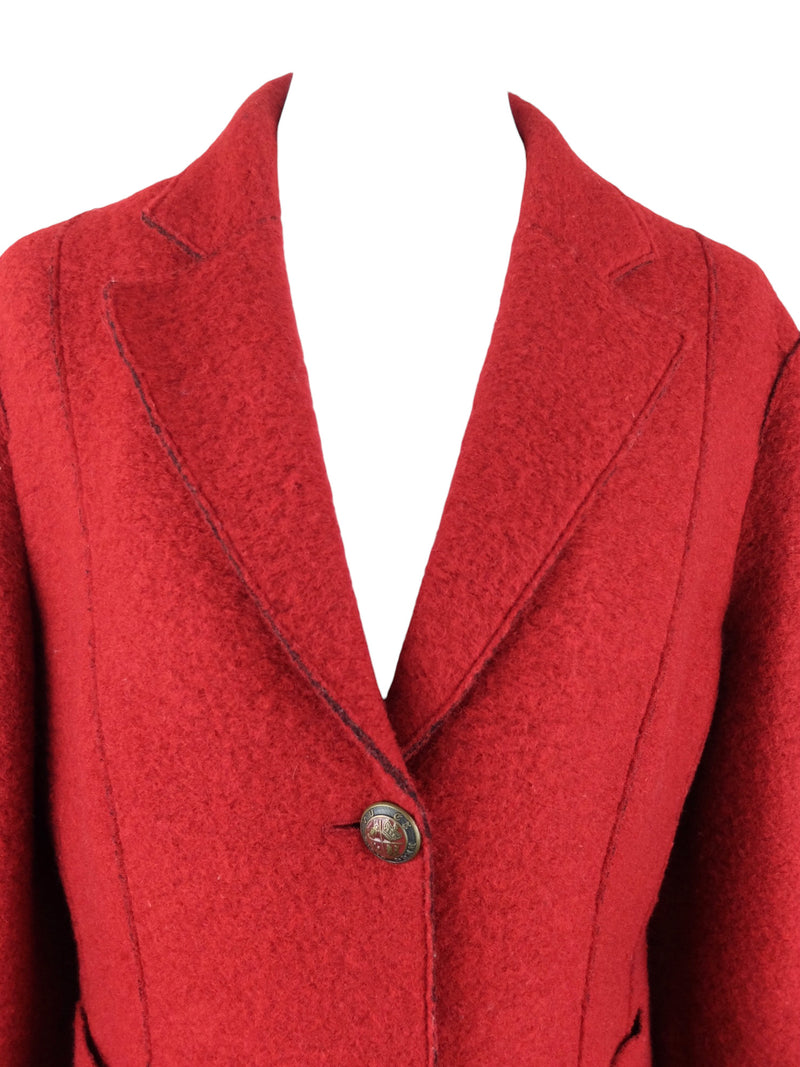 Vintage 2000s Y2K Krizia Preppy Chic Red Boucle Wool Blend Winter Blazer Jacket