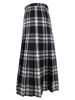 Vintage 70s Mod Schoolgirl Academia Punk Style Wool Black & White Plaid Check Print High Waisted Wool A-Line Pleated Midi Skirt | 30 Inch Waist