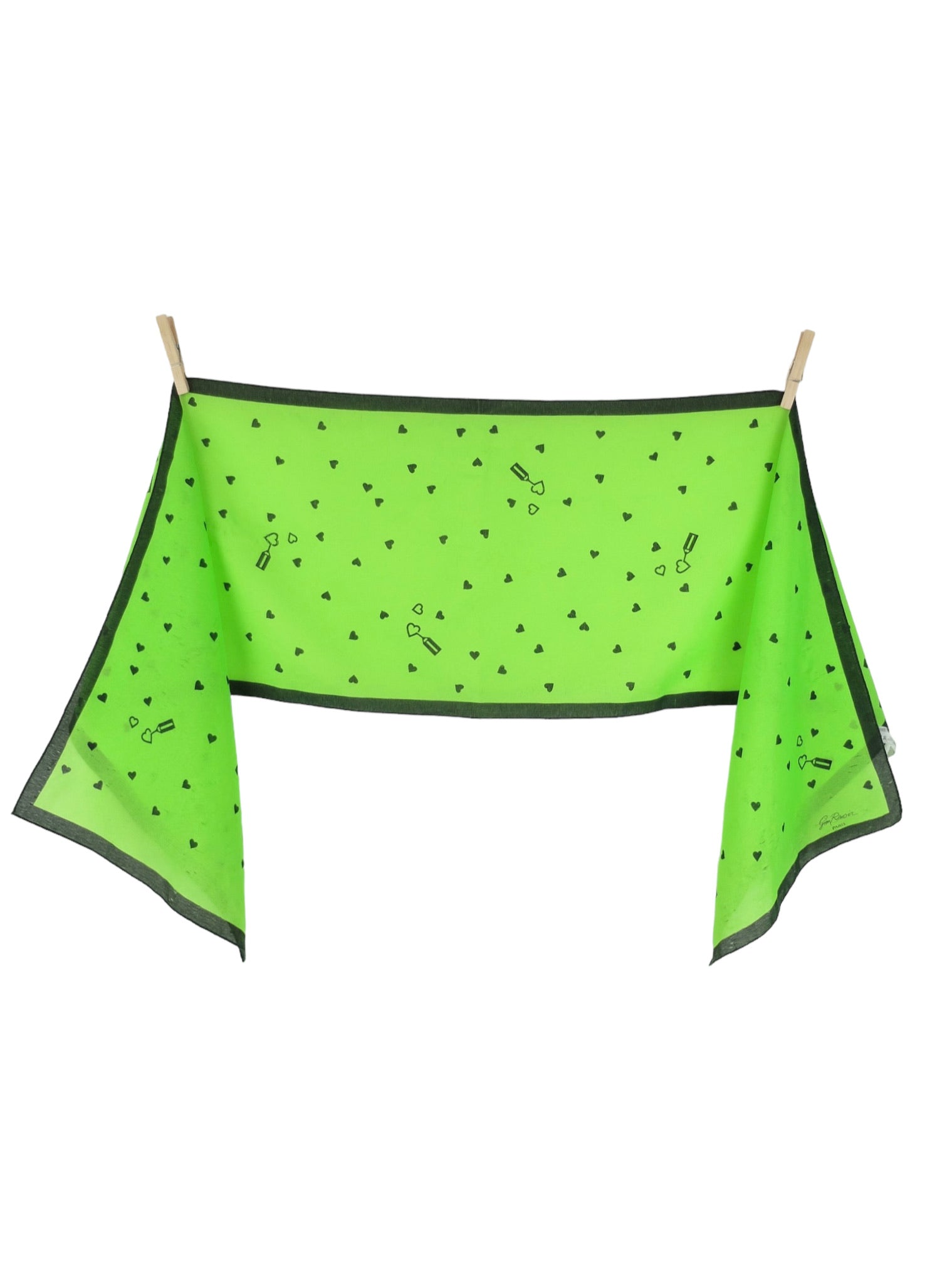 Vintage 90s Chic Bright Lime Green Heart Patterned Wide Wrap Neck Tie Shawl Scarf