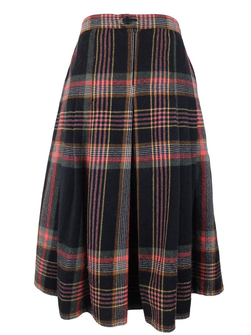 Vintage 70s Mod Chic Schoolgirl Academia Punk Style High Waisted Wool A-Line Pleated Midi Skirt | 30 Inch Waist