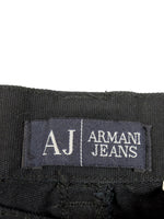 Vintage 2000s Y2K Armani Jeans Streetwear Utilitarian Solid Black Cargo Pant Style Capri Trousers with Belt Detail & Pockets | 28 Inch Waist