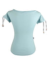Vintage 2000s Y2K Moschino Jeans Designer Light Blue V-neck T-shirt Top with Beaded Tie Detail