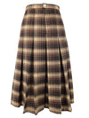 Vintage 70s Mod Schoolgirl Academia Punk Style Wool Blend High Waisted Wool Brown & Beige Plaid Check Print A-Line Midi Skirt | 30 Inch Waist