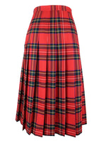 Vintage 70s Mod Schoolgirl Academia Style Wool High Waisted Retro Bright Red & Blue A-Line Pleated Midi Skirt | 30 Inch Waist