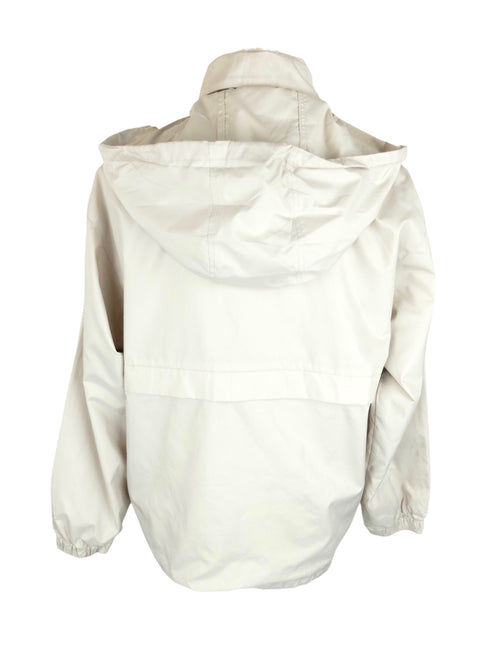 Vintage 2000s Y2K Pierre Cardin Designer Branded Athletic Sports Utility Cream Solid Basic Hooded Lightweight Zip Up Windbreaker Shell Jacket