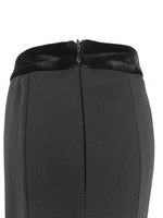 Vintage 90s 2000s Y2K Marella Wool Chic Formal Black Mid-Rise Pleated Midi Skirt with Velvet Trim
