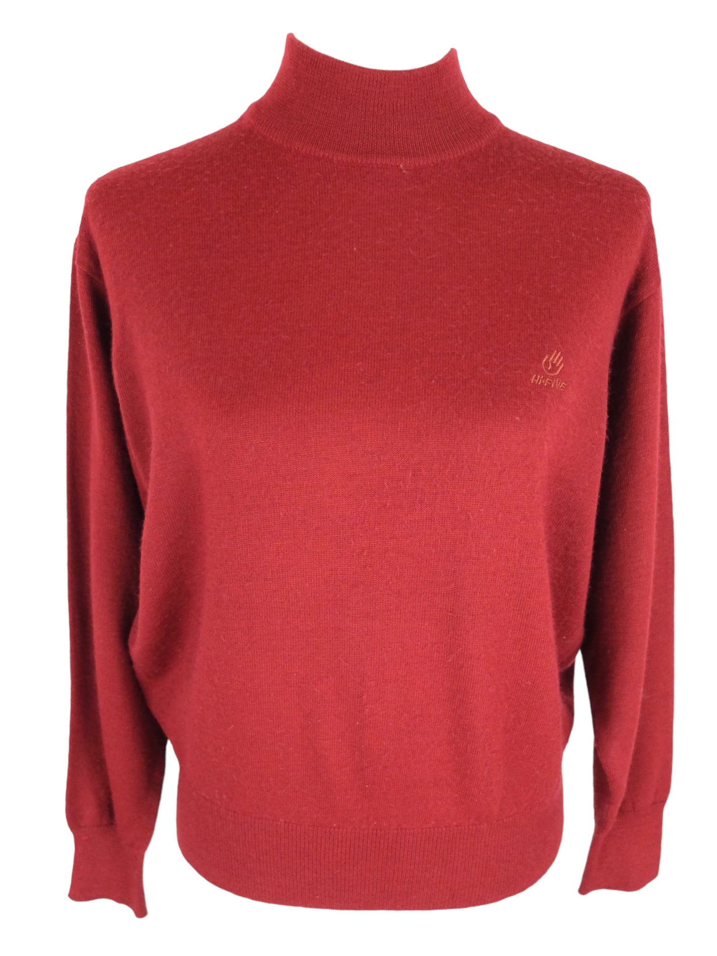 Vintage 90s Preppy Mod Solid Basic Dark Red High Mockneck Pullover Knit Sweater Jumper