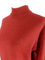 Vintage 90s Preppy Mod Solid Basic Dark Red High Mockneck Pullover Knit Sweater Jumper