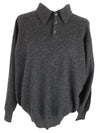 Vintage 2000s Y2K Men’s Lambswool Preppy Mod Bohemian Dark Grey Knit Collared Pullover 1/4 Button Down Polo Style Sweater Jumper