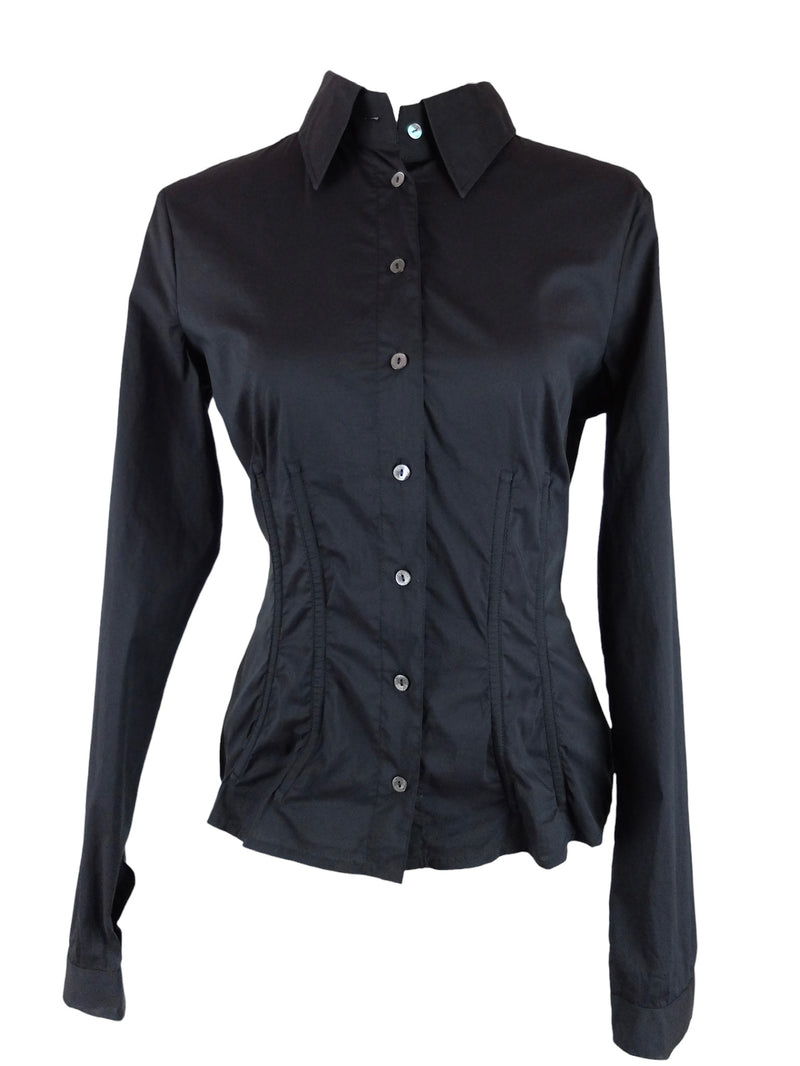 Vintage 2000s Y2K Dolce & Gabbana Designer Gothic Basic Black Boned Long Sleeve Corset Style Button Up Shirt
