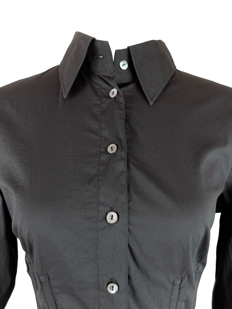 Vintage 2000s Y2K Dolce & Gabbana Designer Gothic Basic Black Boned Long Sleeve Corset Style Button Up Shirt
