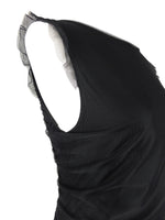 Vintage 2000s Y2K Chic Formal Black Fitted Draped Chiffon Mesh Sleeveless Tank Pencil Midi Dress