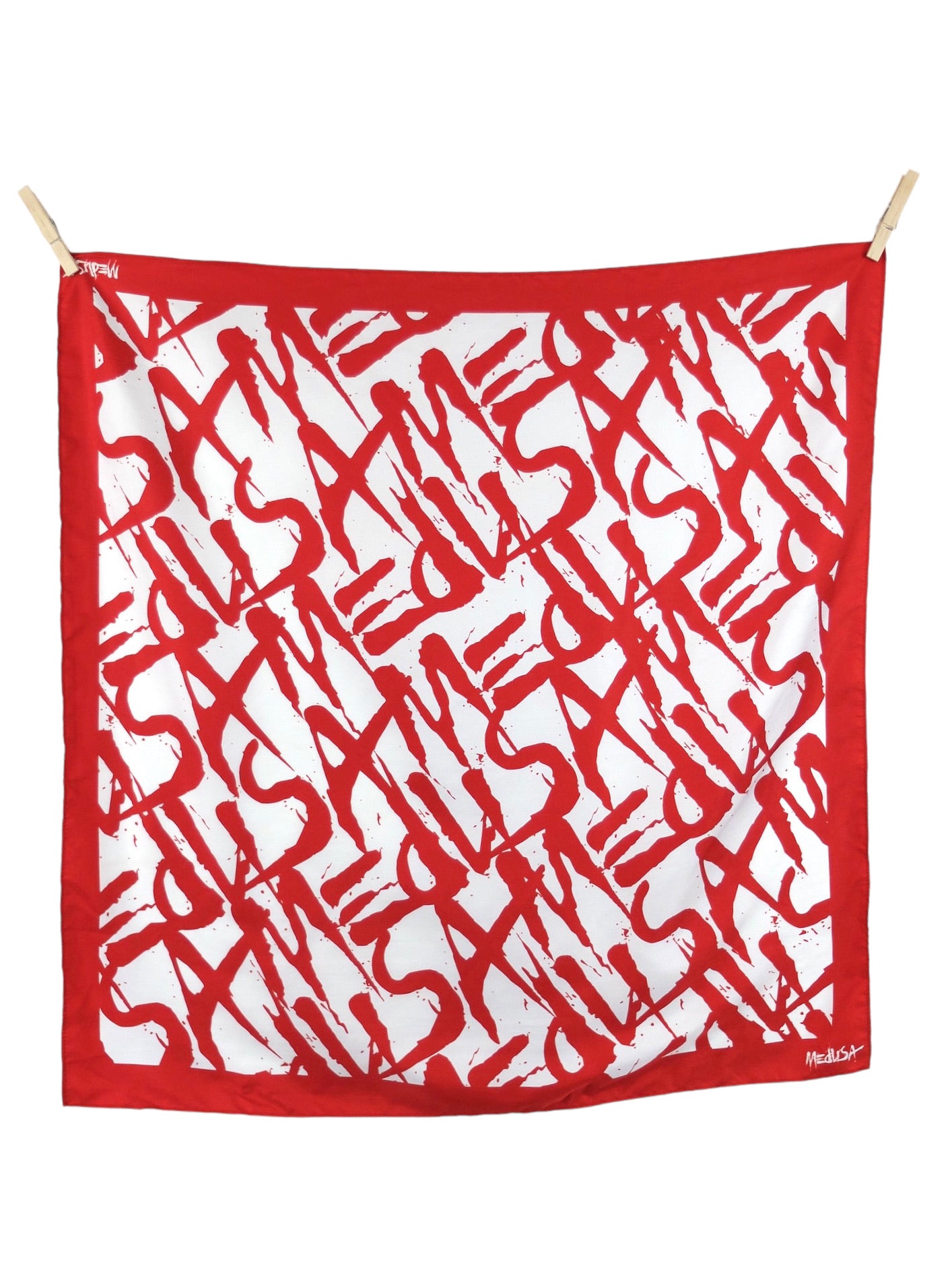 Vintage 2000s Y2K Gothic Rave Style Red & White Medusa Print Square Bandana Neck Tie Scarf