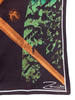 Vintage 2000s Y2K Abstract Forest Leaf Patterned Green & Orange Large Square Bandana Neck Tie Scarf