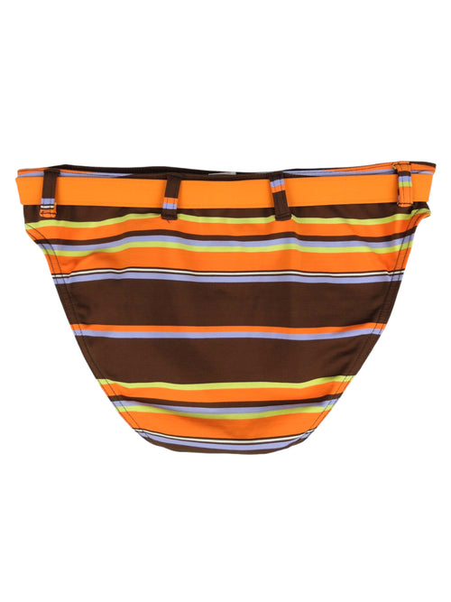 Vintage 2000s Y2K Bohemian Hippie Brown & Orange Striped Belted Swimsuit Bikini Bottoms