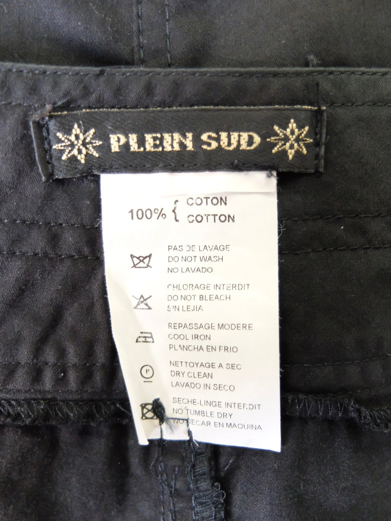 Vintage 2000s Y2K Plein Sud Utility Black Pencil Cargo Midi Skirt with Front Zip Detail & Adjustable D-Ring Ties