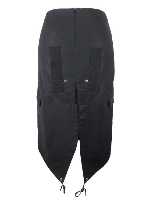 Vintage 2000s Y2K Jean Paul Gaultier Avant Garde Goth Grunge Black Midi Utility Cargo Skirt with Drawstring Detail