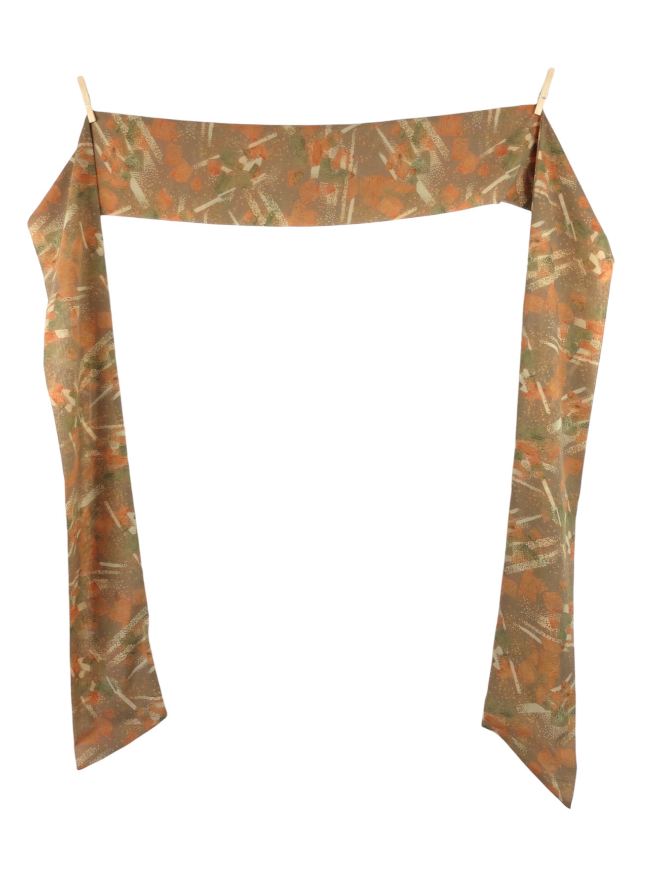 Vintage 80s Mod Psychedelic Hippie Abstract Patterned Brown & Orange Long Thin Neck Tie Wrap Scarf