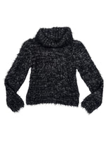 Vintage 2000s Wool Blend Black & White Marled Eyelash Knit Turtleneck Cropped Fuzzy Sweater | Size S