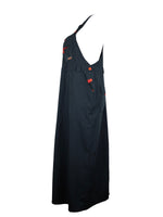 Vintage 2000s Y2K Utilitarian Solid Black & Red Sleeveless Pinafore Floor Length Cargo Maxi Dress | Size 40