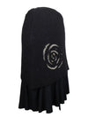 Vintage 2000s Y2K Subversive Gothic Soft Grunge Asymmetrical Black Felt Mini Midi Skirt with Metallic Floral Rose Detail | 28 Inch Waist