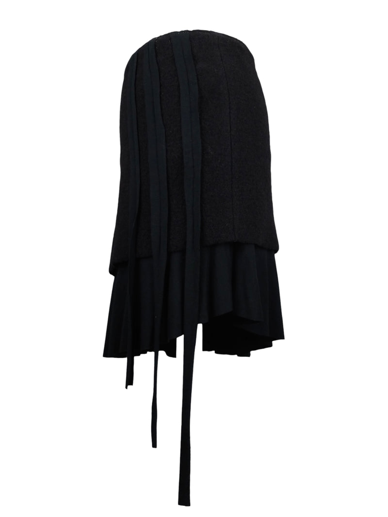 Vintage 2000s Y2K Subversive Gothic Soft Grunge Asymmetrical Black Felt Mini Midi Skirt with Metallic Floral Rose Detail | 28 Inch Waist