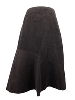 Vintage 2000s Y2K Bohemian Prairie Soft Grunge Dark Brown Velour Corduroy Circle Skater Midi Skirt | 32 Inch Waist