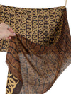 Vintage 90s Bohemian Avant-Garde Abstract Gold & Brown Patterned Long Wide Neck Tie Scarf