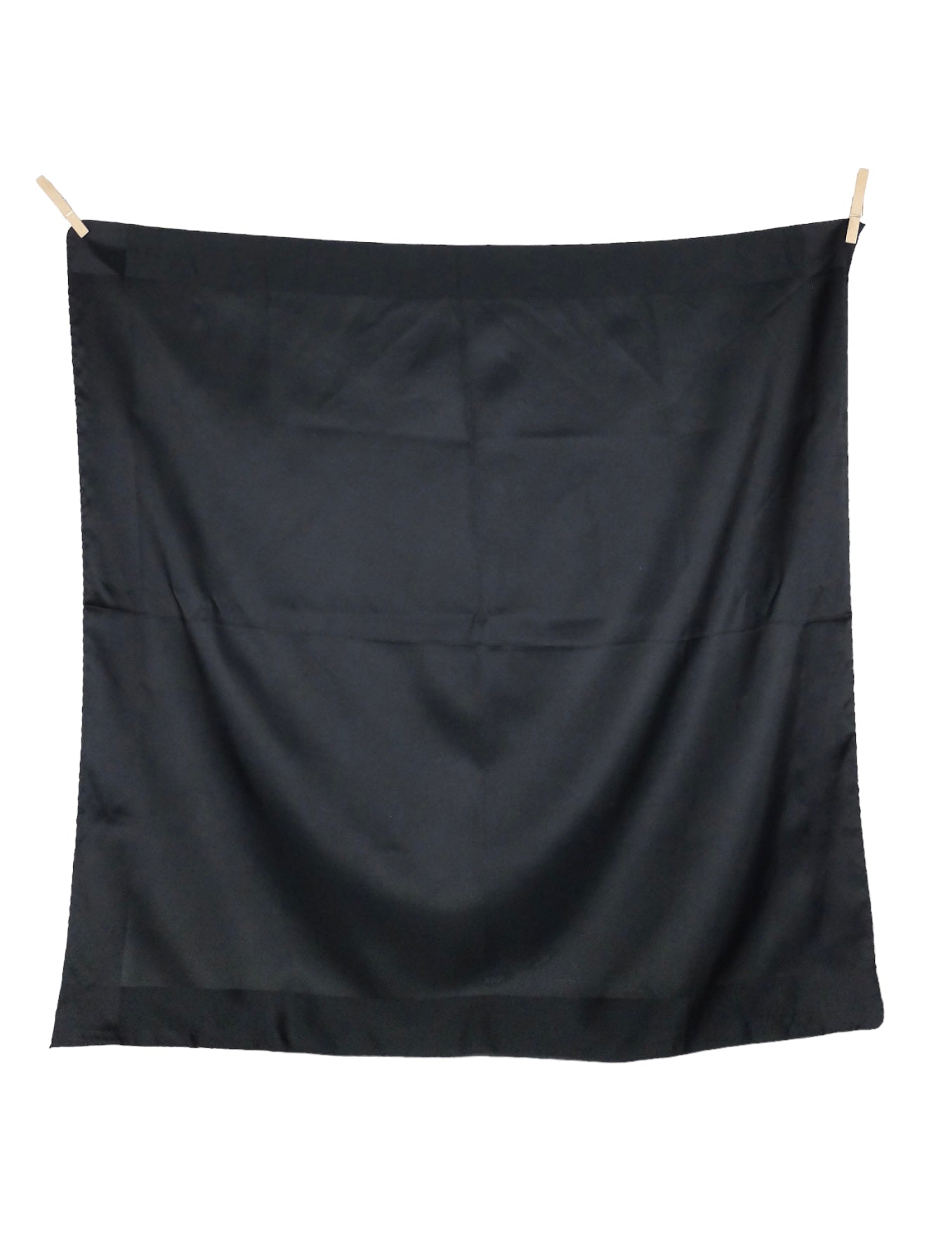 Vintage 70s Minimalist Basic Solid Black Large Square Bandana Neck Tie Scarf with Handrolled Hem