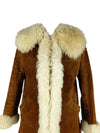 Vintage 70s Hippie Bohemian Penny Lane Brown Rust Orange & Cream Shearling Sheepskin Winter Coat
