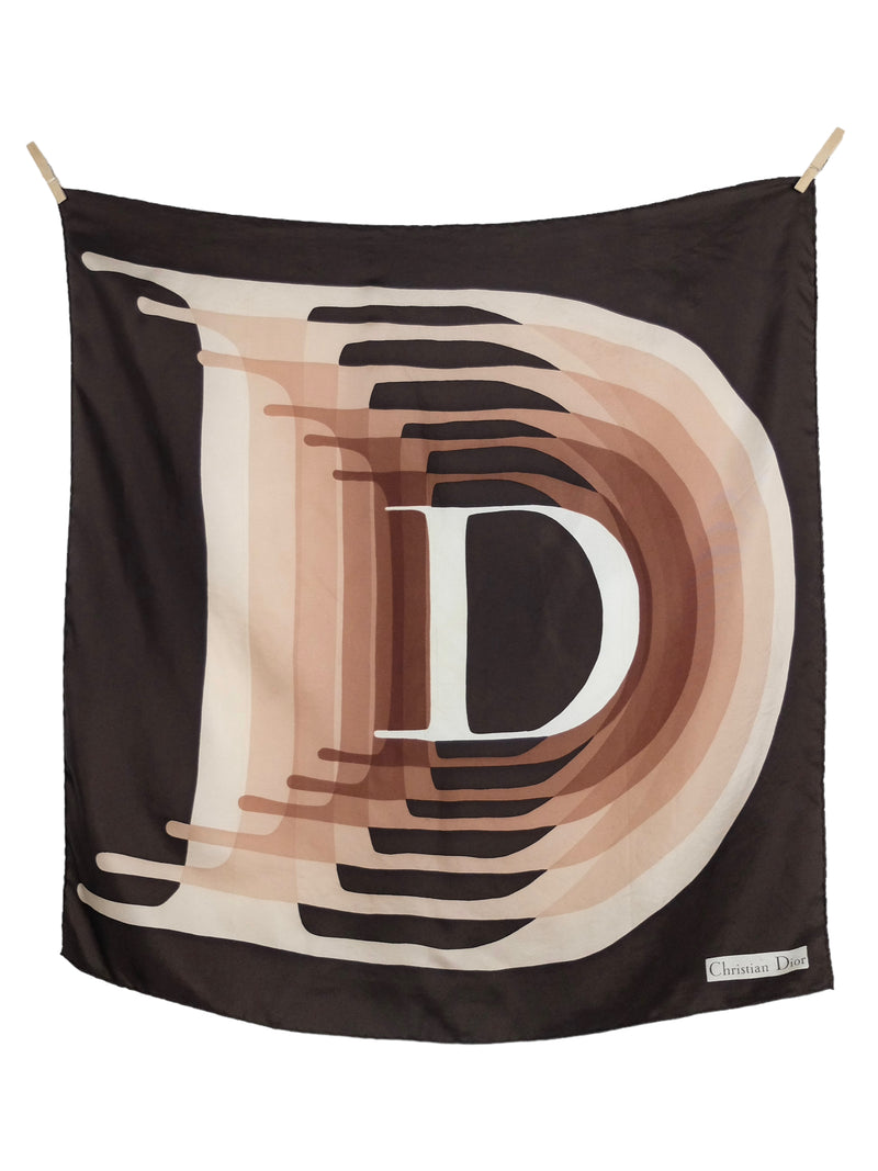 Vintage 90s Christian Dior Designer Brown & Beige Monogram Large Square Bandana Neck Tie Scarf