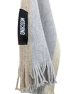 Vintage 2000s Y2K Moschino Designer Grey & Beige Striped Knit Long Wide Neck Tie Scarf with Fringe