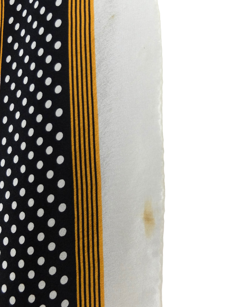 Vintage 90s Yves Saint Laurent YSL Silk Designer Black & White Polka Dot Print Square Bandana Neck Tie Scarf