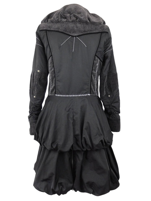 Vintage 2000s Y2K Subversive Gothic Soft Grunge Black Ruffled Fitted Midi Length Peacoat Coat Jacket