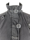 Vintage 2000s Y2K Gothic Grunge Black Canvas Padded Collared Midi Length Zip Up Jacket Coat with Buckle Details | Size M