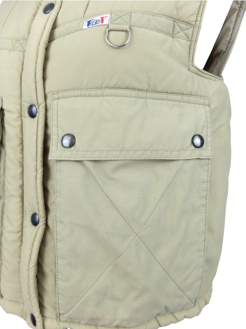 Vintage 70s Unisex Utilitarian Athletic Streetwear Snap Button Down Padded Utility Waistcoat Vest with Drawstring & D-Ring Detail | Women’s Size  S-M