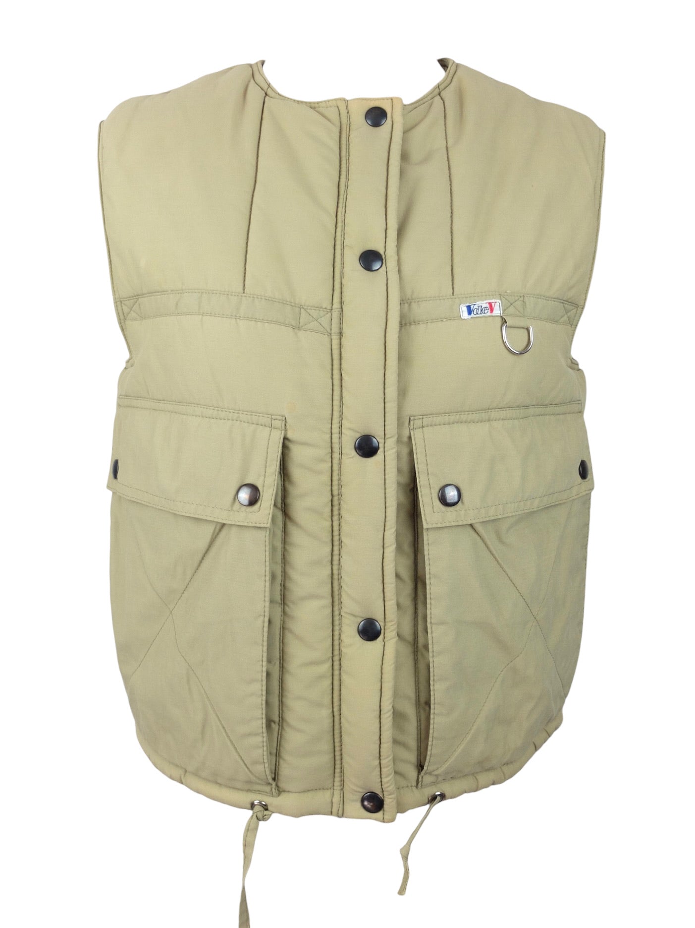 Vintage 70s Unisex Utilitarian Athletic Streetwear Snap Button Down Padded Utility Waistcoat Vest with Drawstring & D-Ring Detail | Women’s Size  S-M