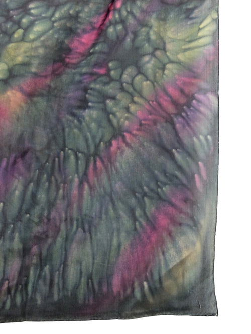 Vintage 90s Silk Black & Rainbow Acid Wash Tie Dye Large Square Bandana Neck Tie Scarf with Hand-Rolled Hem