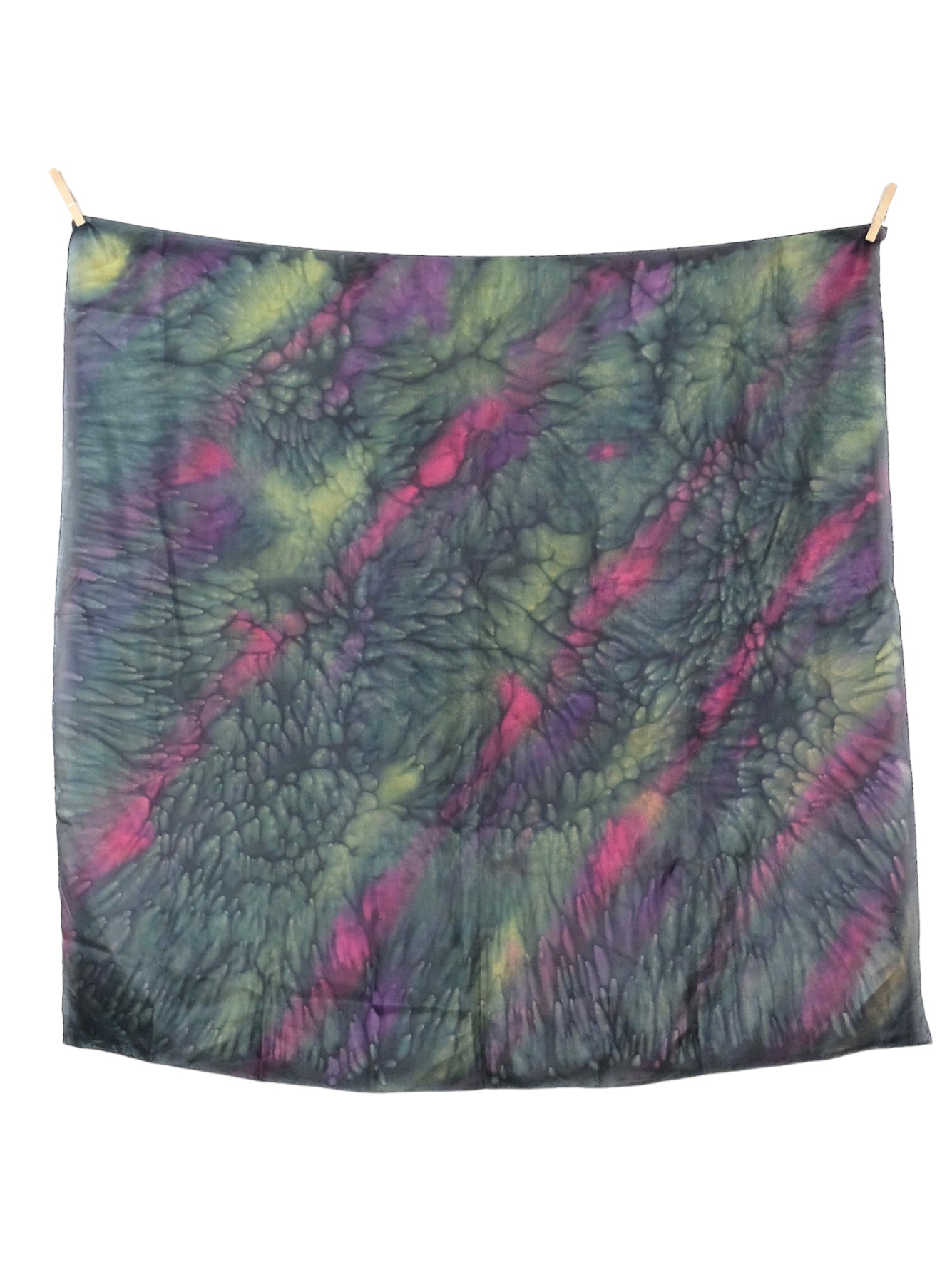 Vintage 90s Silk Black & Rainbow Acid Wash Tie Dye Large Square Bandana Neck Tie Scarf with Hand-Rolled Hem